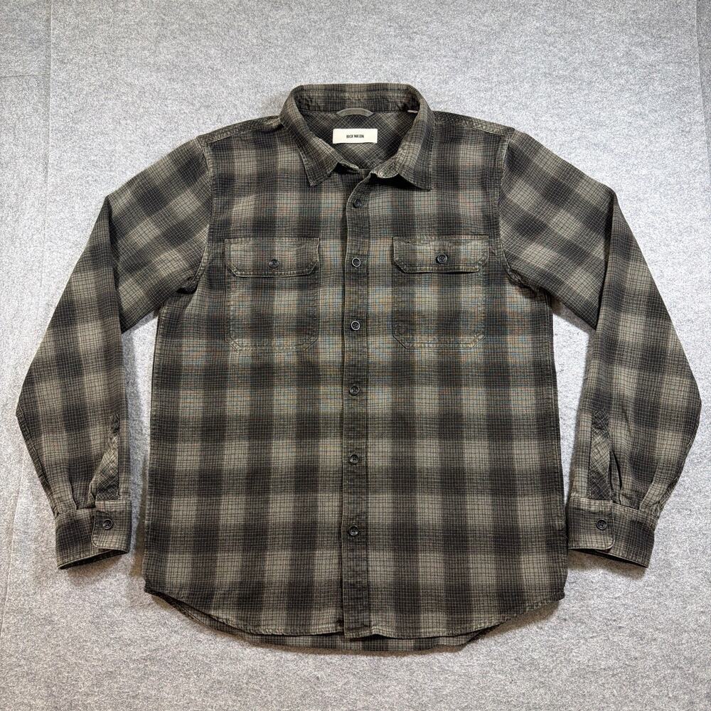 Buck Mason Flannel Shirt Men M Olive Black Plaid Button Up Workwear Cotton Layer